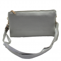 10015S- SILVER PU LEATHER TRI POCKET CLUTCH / CROSS BODY BAG